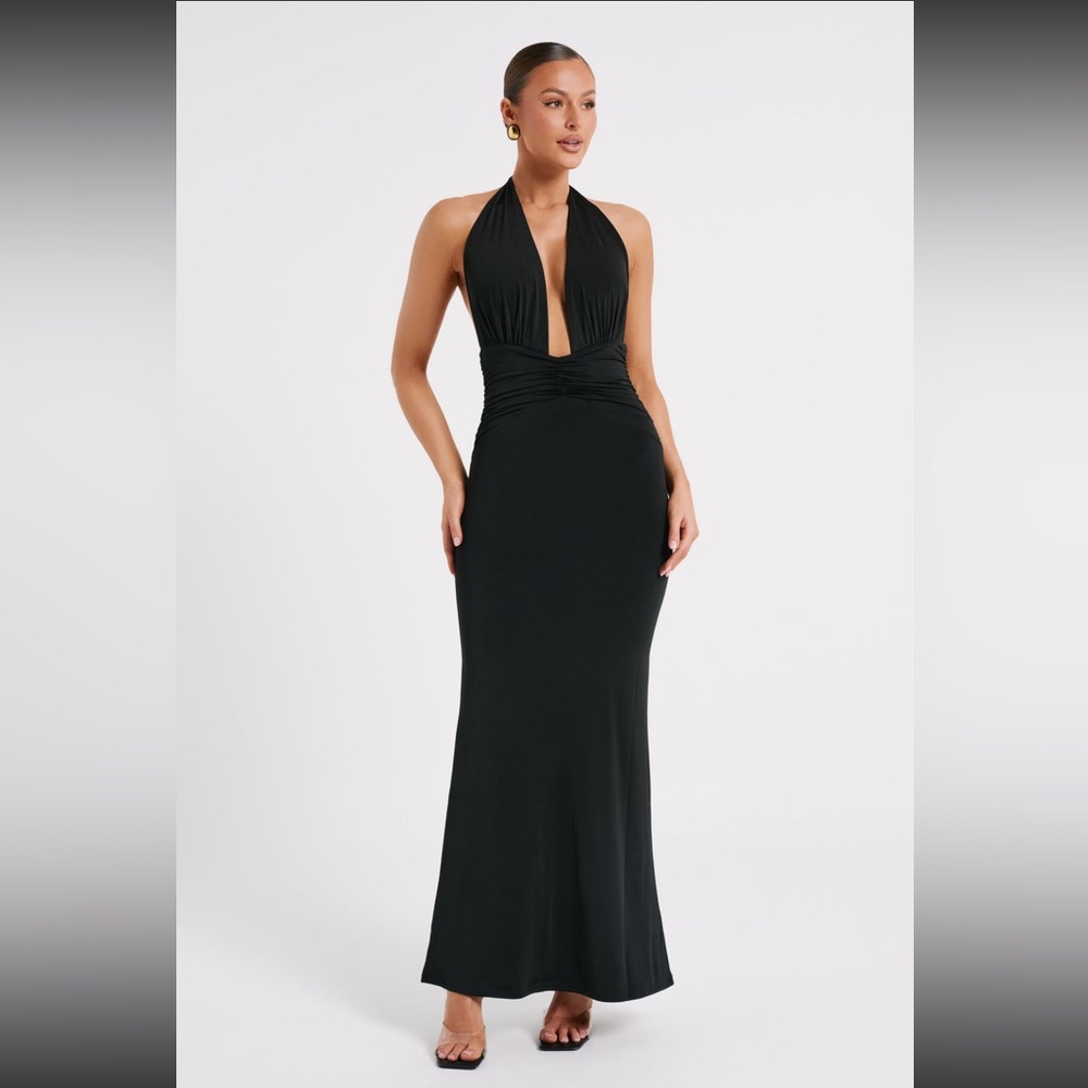 Black Slinky Halter Maxi Dress
